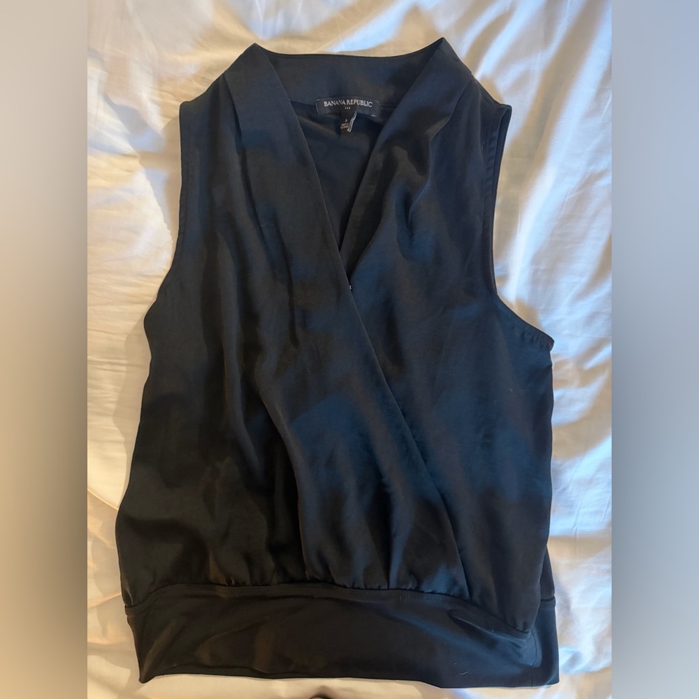 Banana Republic Black Sleeveless Faux-Wrap Satin Camisole